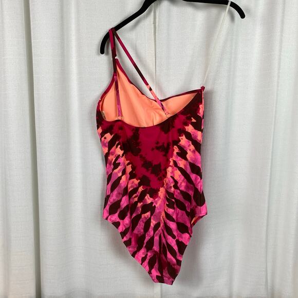 Aerie Pink Tie Dye One Shoulder Full Coverage One Piece Swimsuit Sz.L Long NWT - Picture 10 of 16